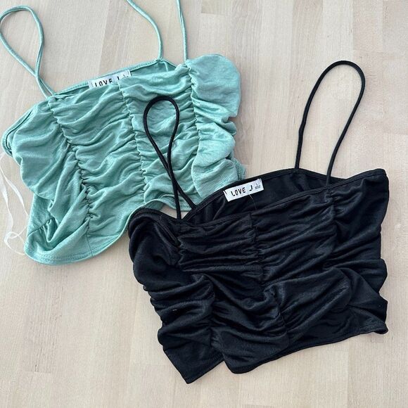 Summer crop top bundle sky blue and black camisole - Picture 1 of 6